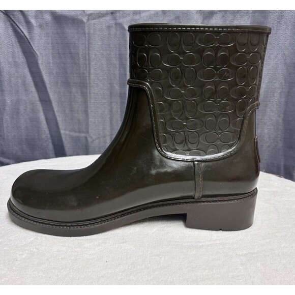 Coach Signature C Women’s Rubber Rain Boots Dark Olive Black Size 8 - Picture 7 of 12
